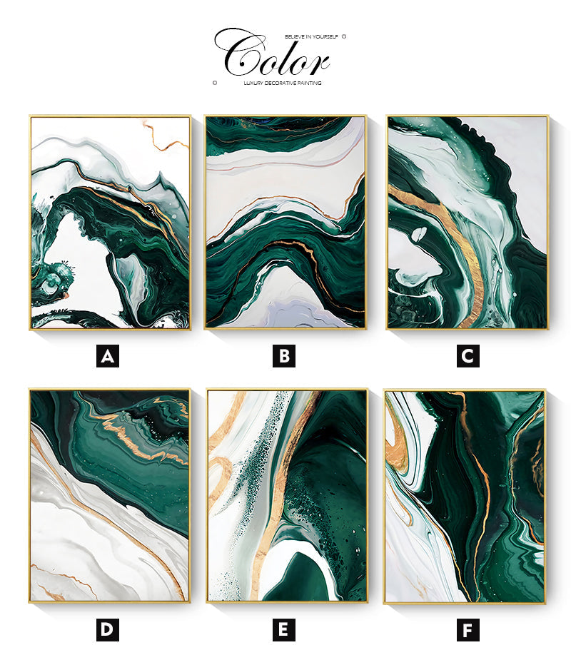 White Green Gold Marble Canvas Art