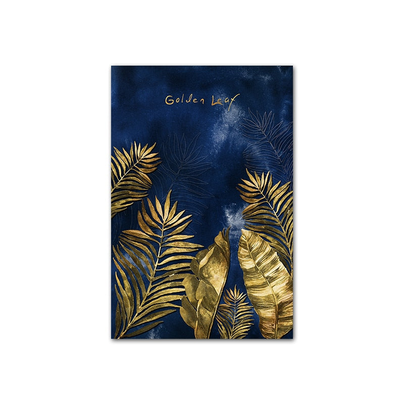 Blue Gold Leaf Canvas Art