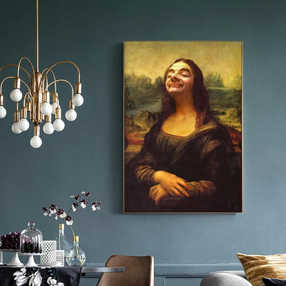 Funny Mona Lisa Mr Bean Portrait Canvas Art