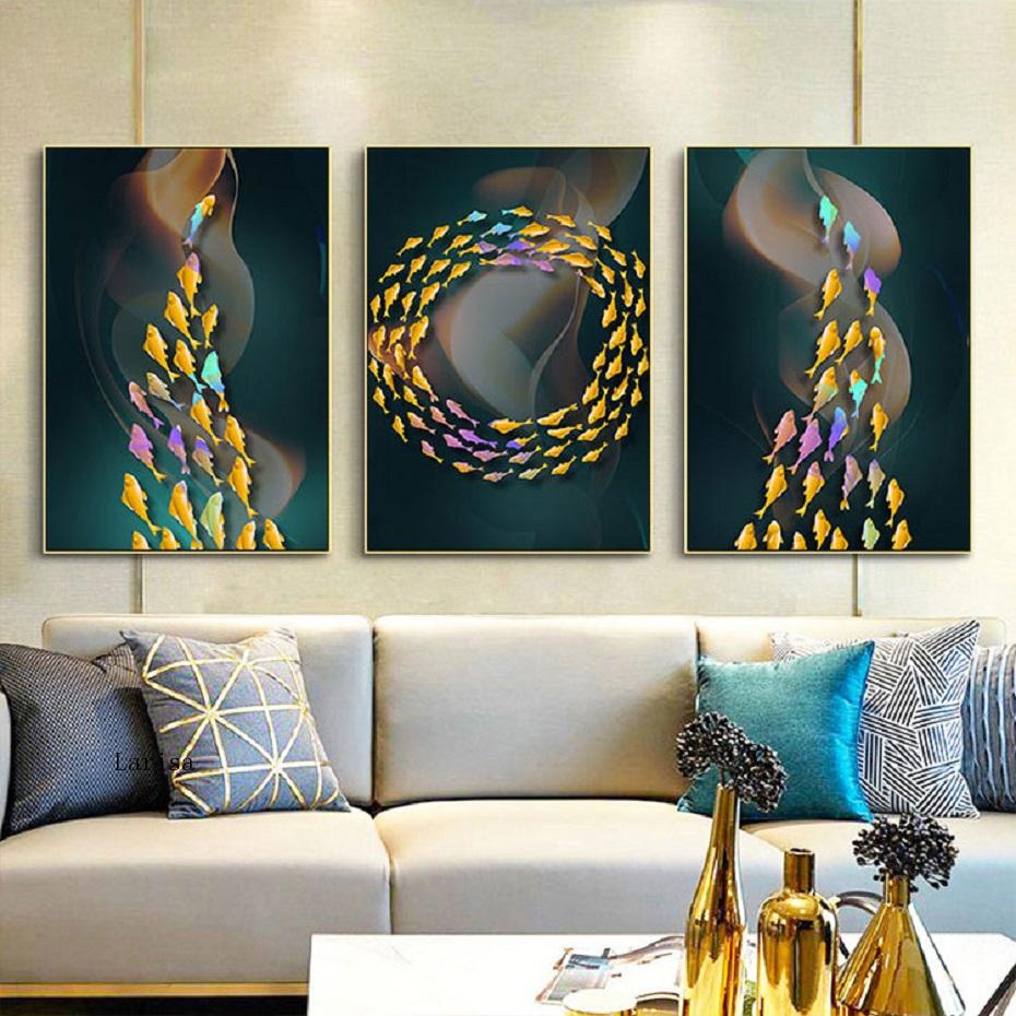 Abstract Colored Fishes Canvas Art