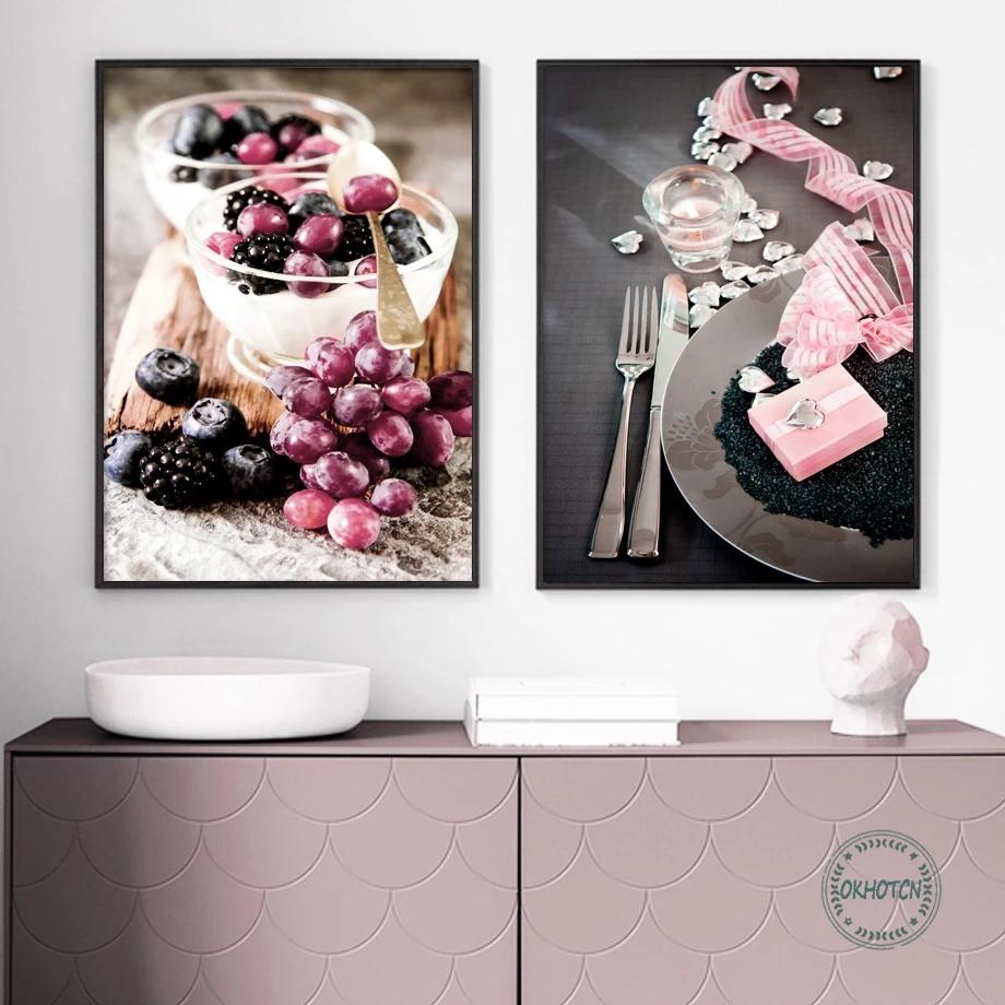 Chocolate Coated Doughnut Coffee Fruit Yoghurt Canvas Art