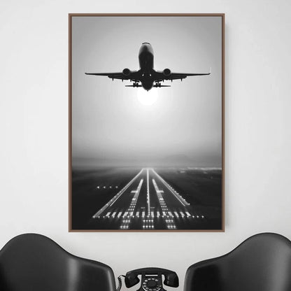 Plane Take Off Black and White Canvas Art