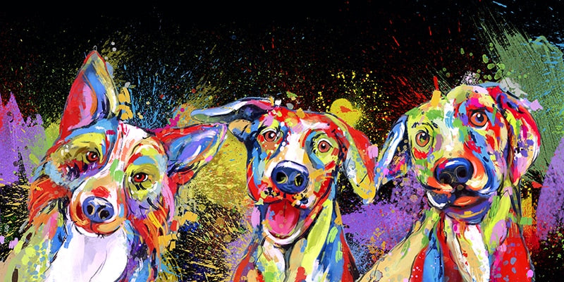 Colorful Dogs Canvas Art