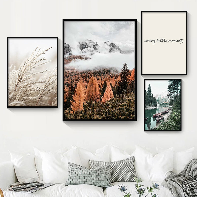 Scandinavian Mountain Lake Boat Canvas Art