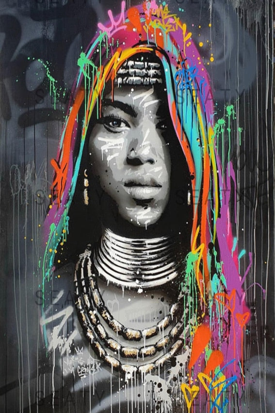 African Black Woman Graffiti Canvas Art