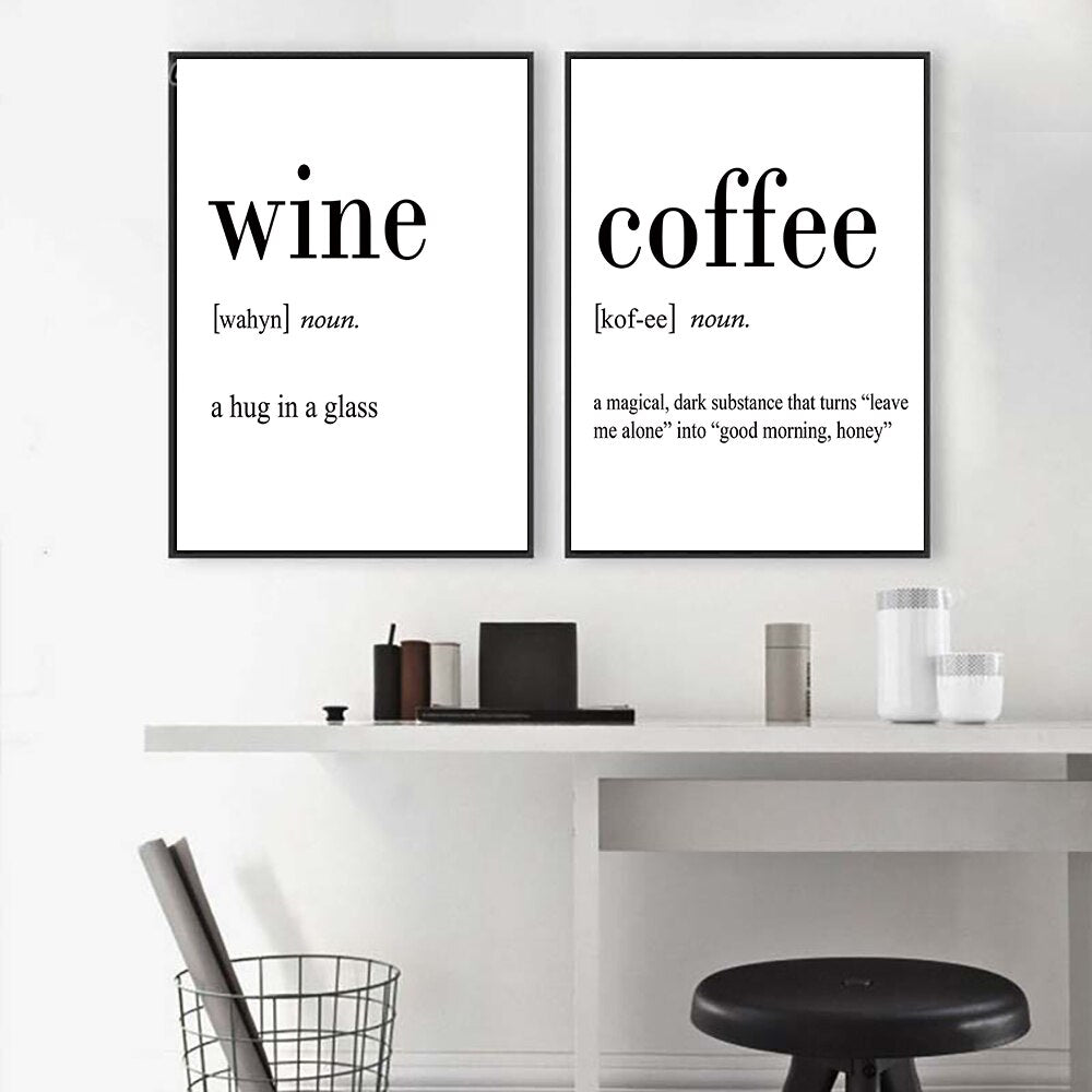 Black and White Coffee and Wine Canvas Art