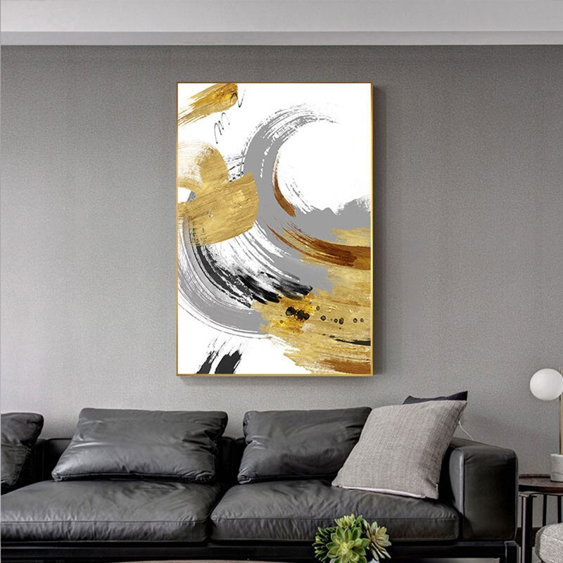 Gray and Gold Paint Canvas Art