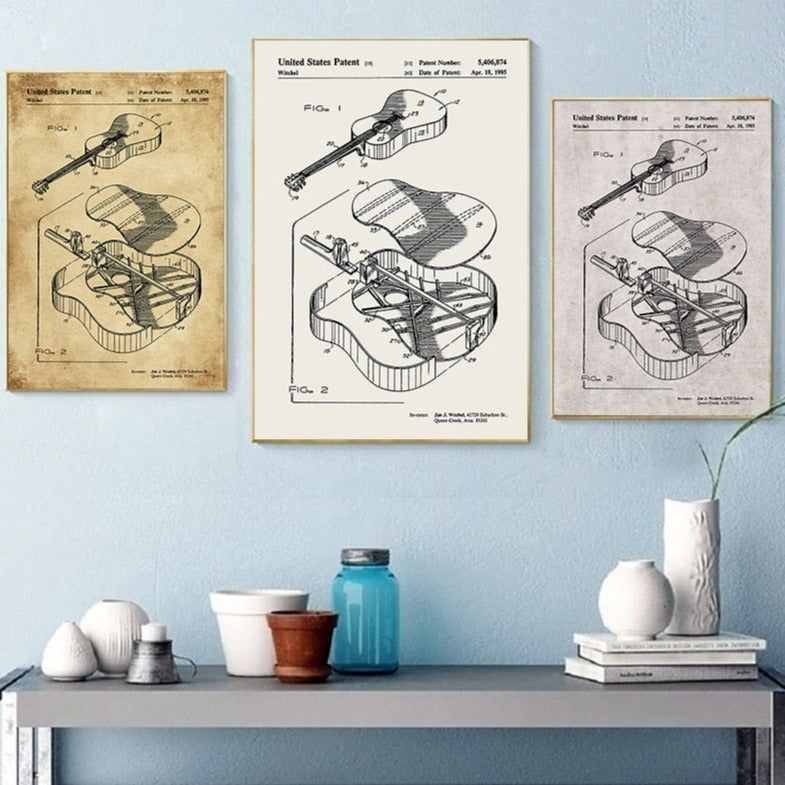 Martin Guitar Patent Blueprint Canvas Art