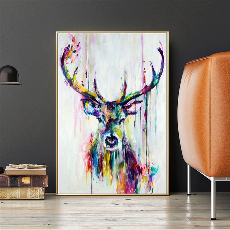 Watercolor Deer and Elephant Canvas Art