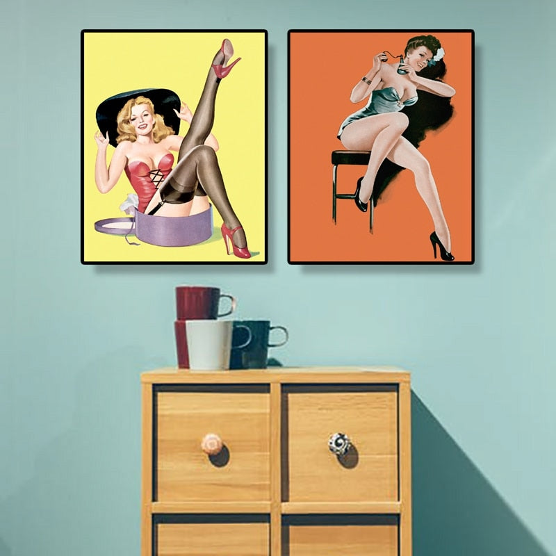 Vintage Pin Up Girl Sexy Women Canvas Art