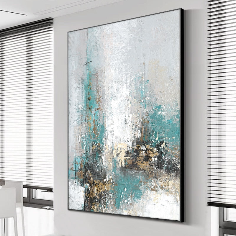 Abstract Green Blue Painting Wall Art Canvas