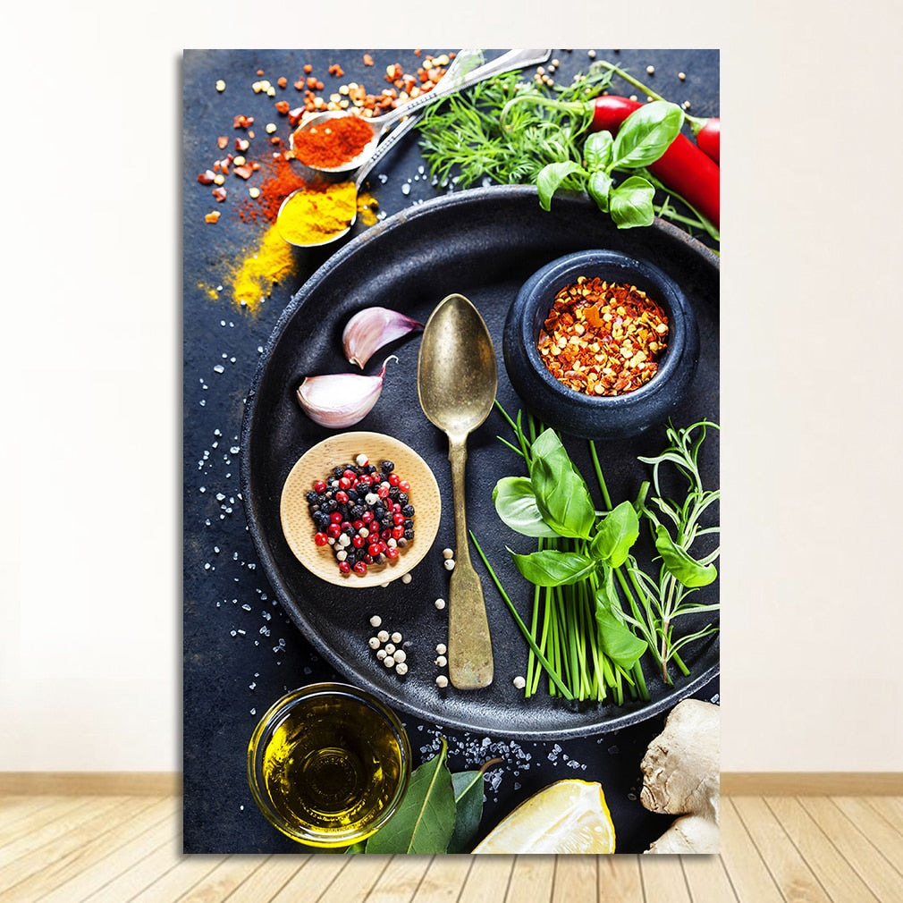 Kitchen Theme Mix Herb and Spices Canvas Art