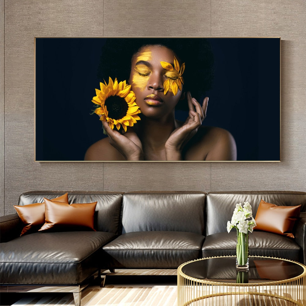 Black Women Sunflower Canvas Art