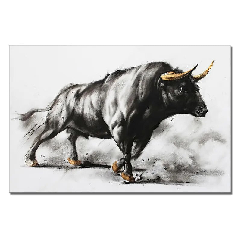 Black Bull Painting Wall Art Canvas