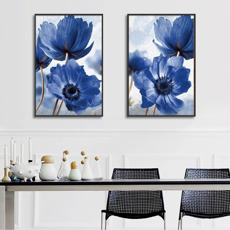 Watercolor Painting Blue Flower Canvas Art