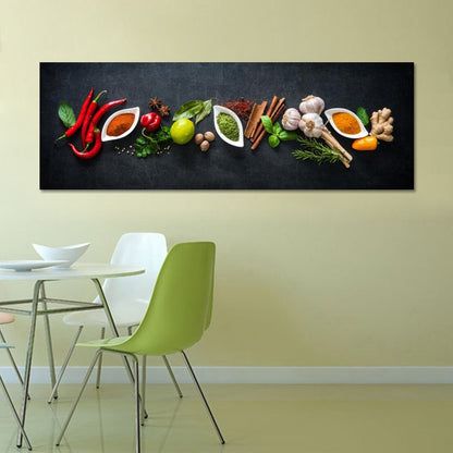 Kitchen Theme Vegetables and Seasoning Canvas Art