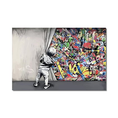 Kids Behind The Curtain Graffiti Art Canvas