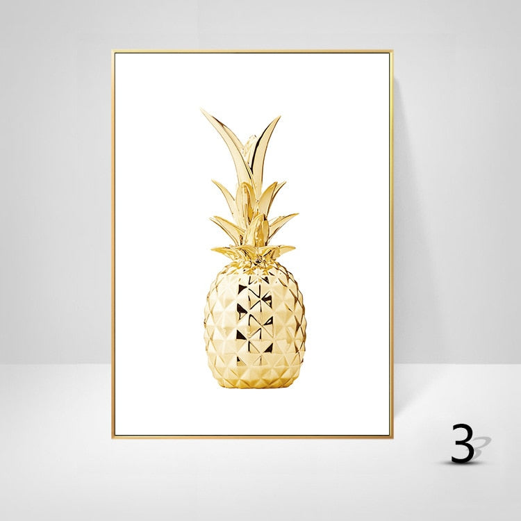 Golden Pineapple Love Simple Letter Canvas Art