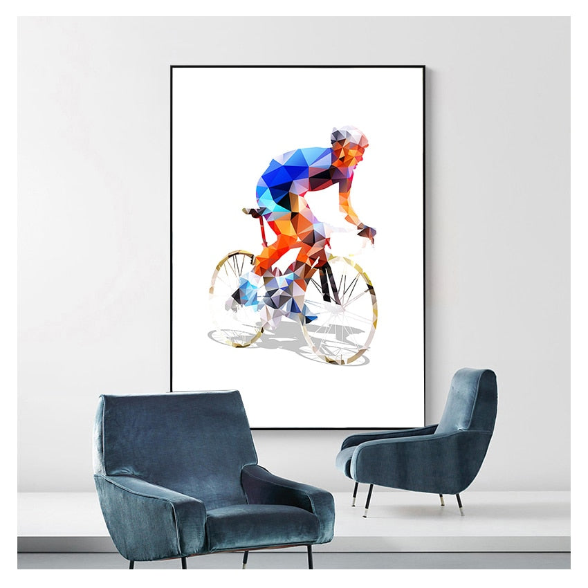 Cyclist Geometrical Polygonal Canvas Art