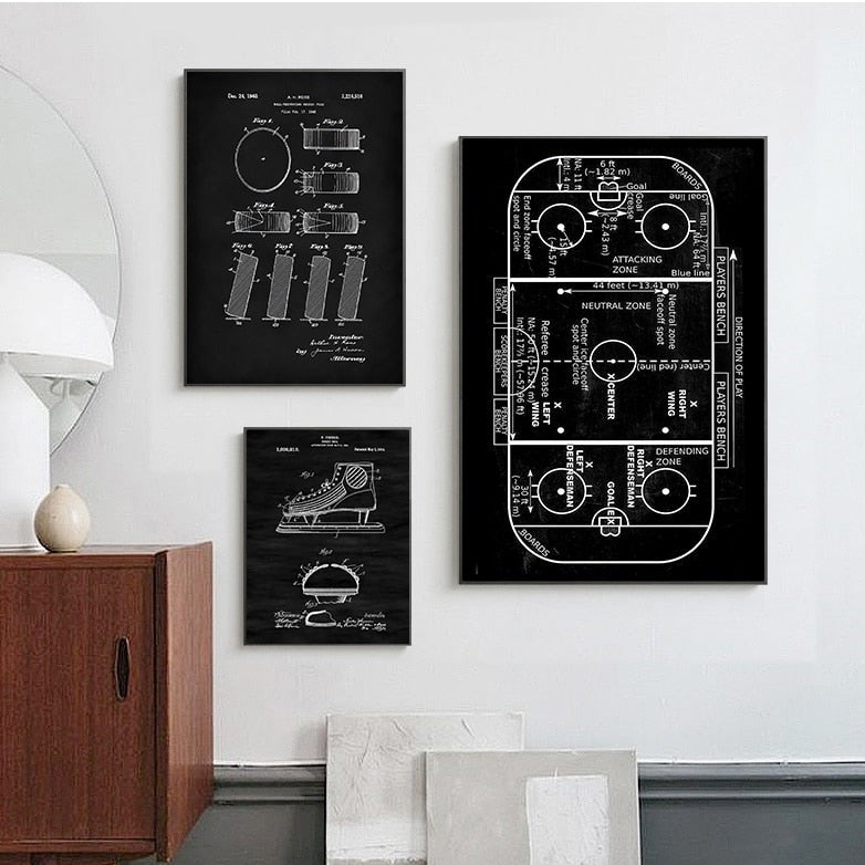 Hockey Patent Blueprint Canvas Art