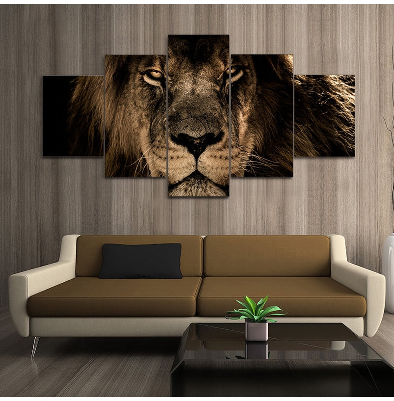 Fierce Lion 5 Panel Canvas Art