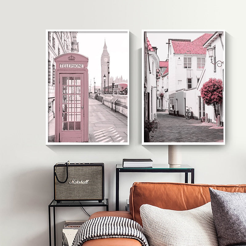 Pink European Cities Canvas Art