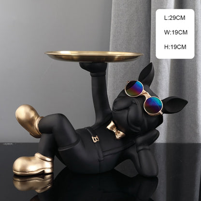 Lying Bulldog Singe Tray Statue