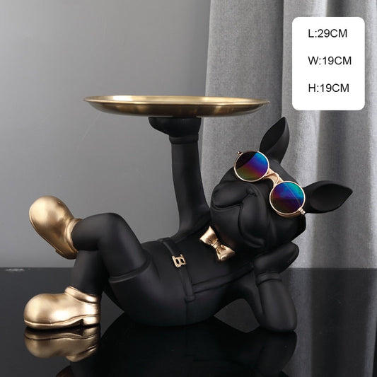 Lying Bulldog Singe Tray Statue