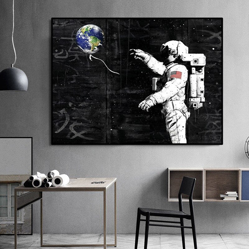 Astronaut Earth Balloon Canvas Art