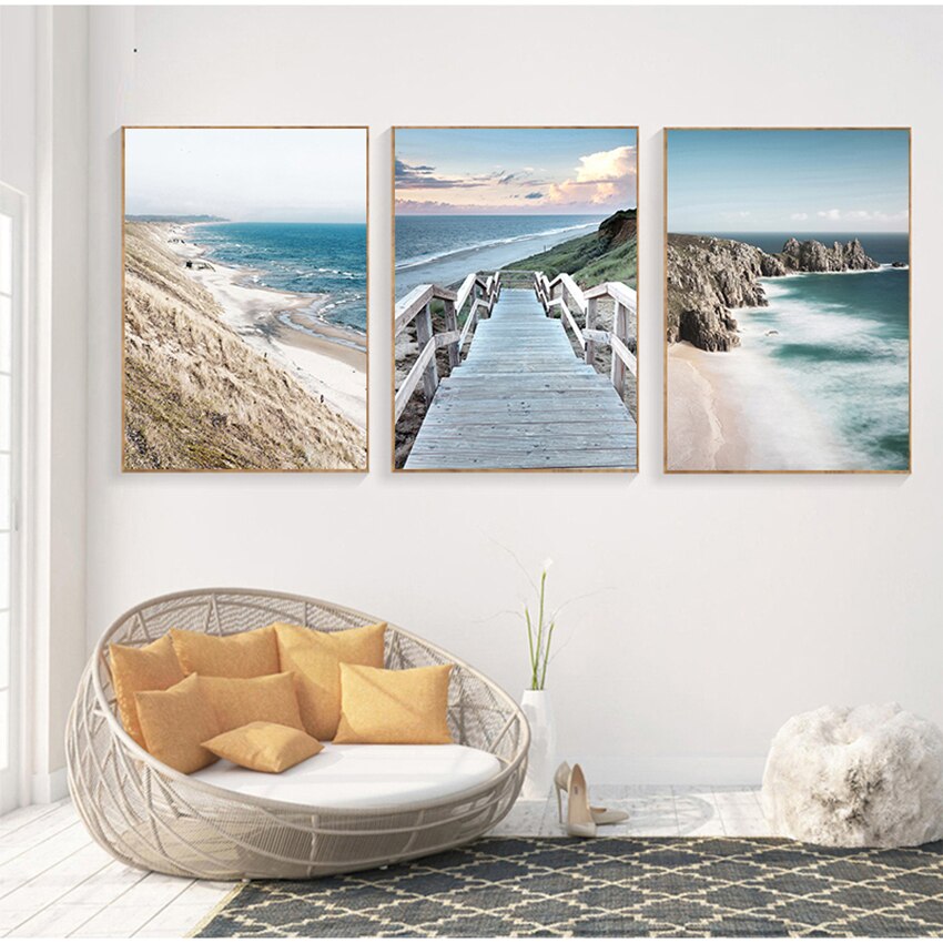 Ocean Beach Bridge Nature Seascape Canvas Art