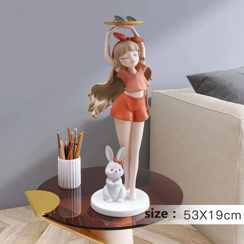 Girl with Long Hair Bunny Tray Small Statue