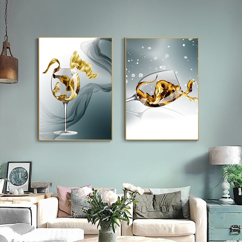 Gold Wine Glass Canvas Art