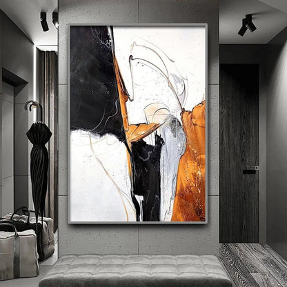 Abstract Navy White Orange Canvas Art