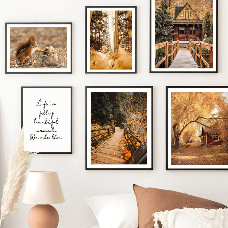 Autumn Forest Wooden House Canvas Art