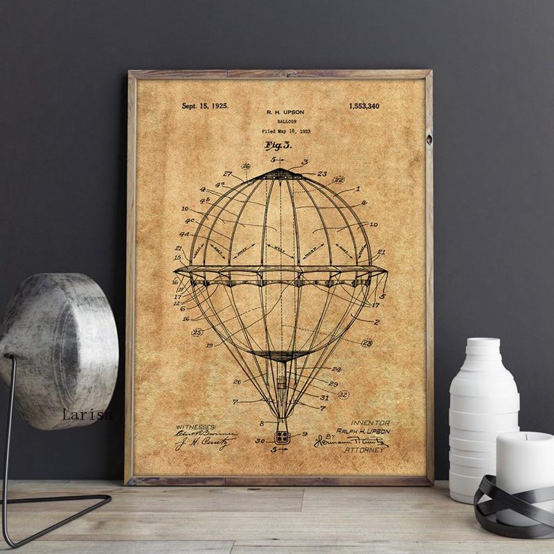 Hot Air Balloon Patent Blueprint Canvas Art