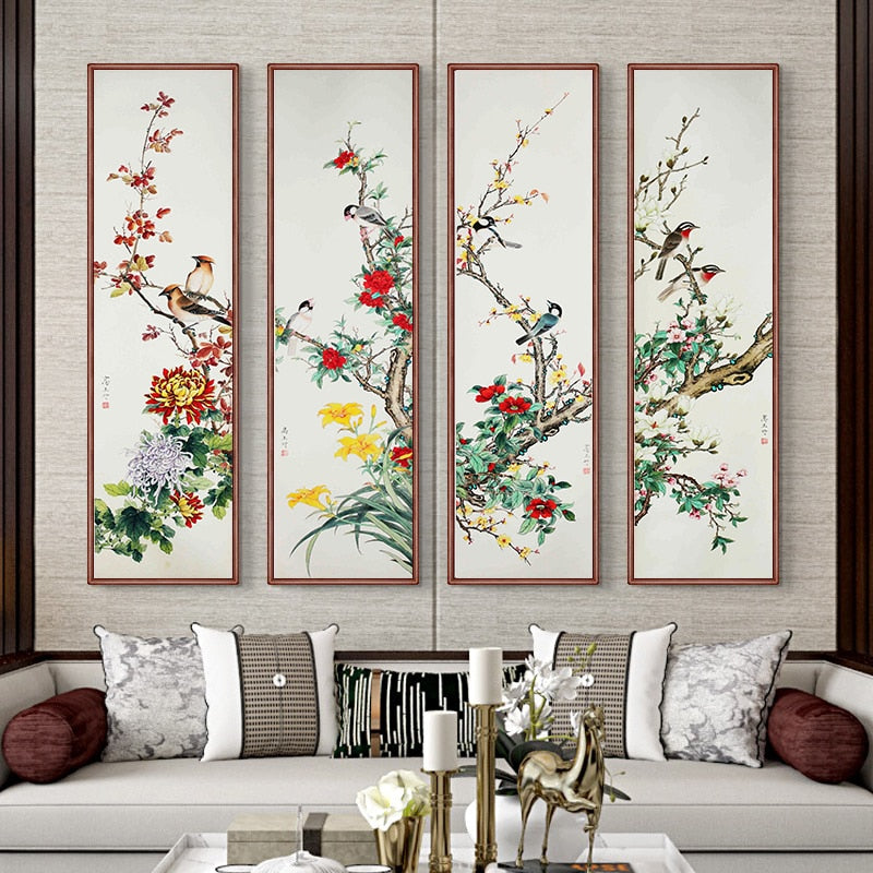 Chinese Style Flower Bird Canvas Art