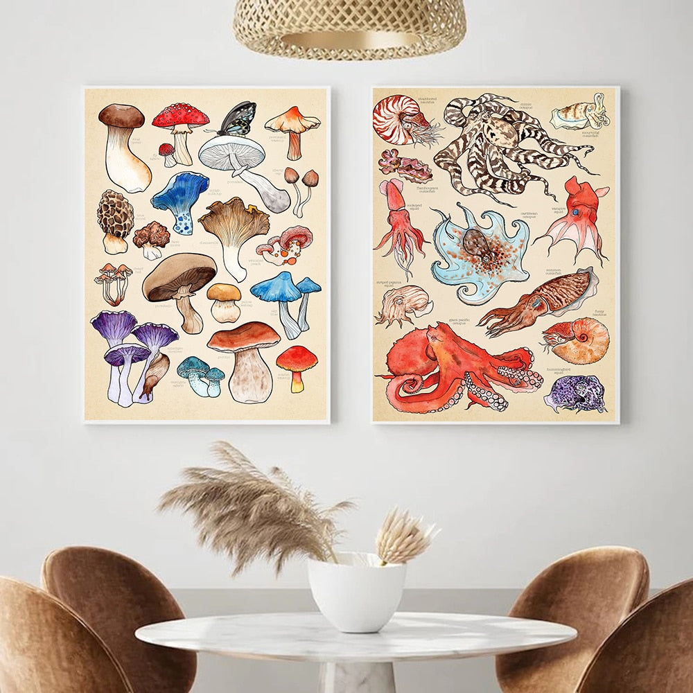 Mushroom Sea Creatures Canvas Art