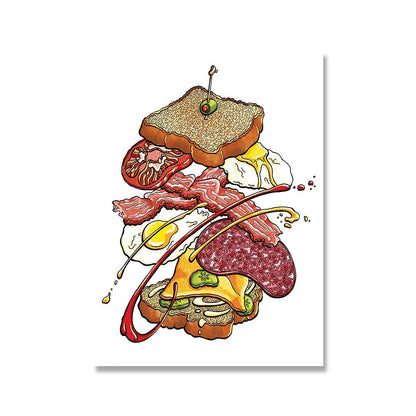 Cartoon Sandwich Burger Ice Cream Canvas Art