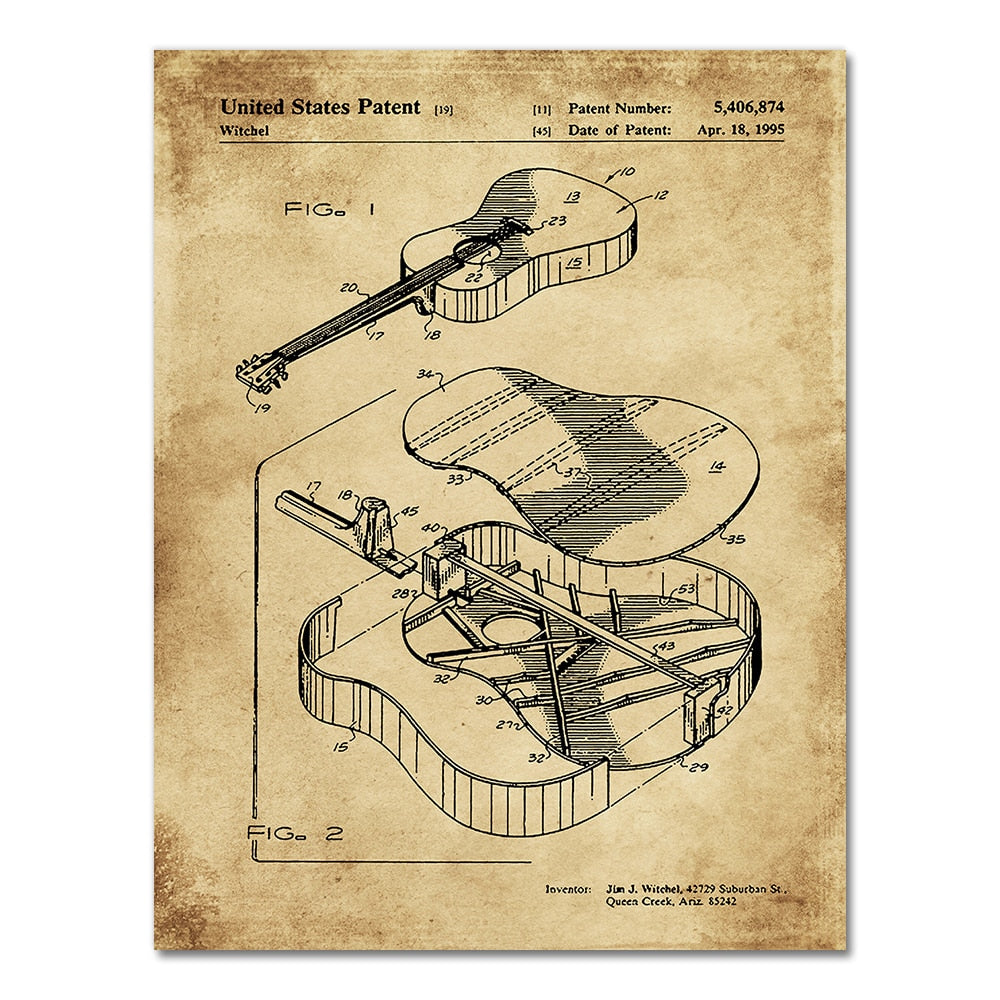 Martin Guitar Patent Blueprint Canvas Art