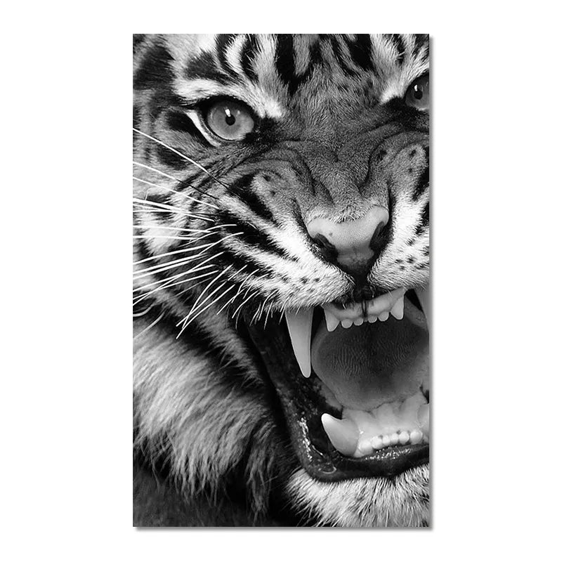 Black And White Ferocious Tiger Canvas Art