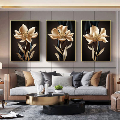 Beautiful Black Golden Flower Canvas Art