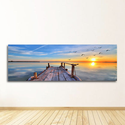 Panorama Sunsets Natural Sea Beach Landscape Canvas Art