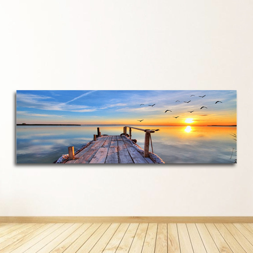 Panorama Sunsets Natural Sea Beach Landscape Canvas Art