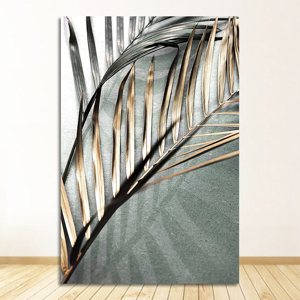 Green Gold Leaf Canvas Art