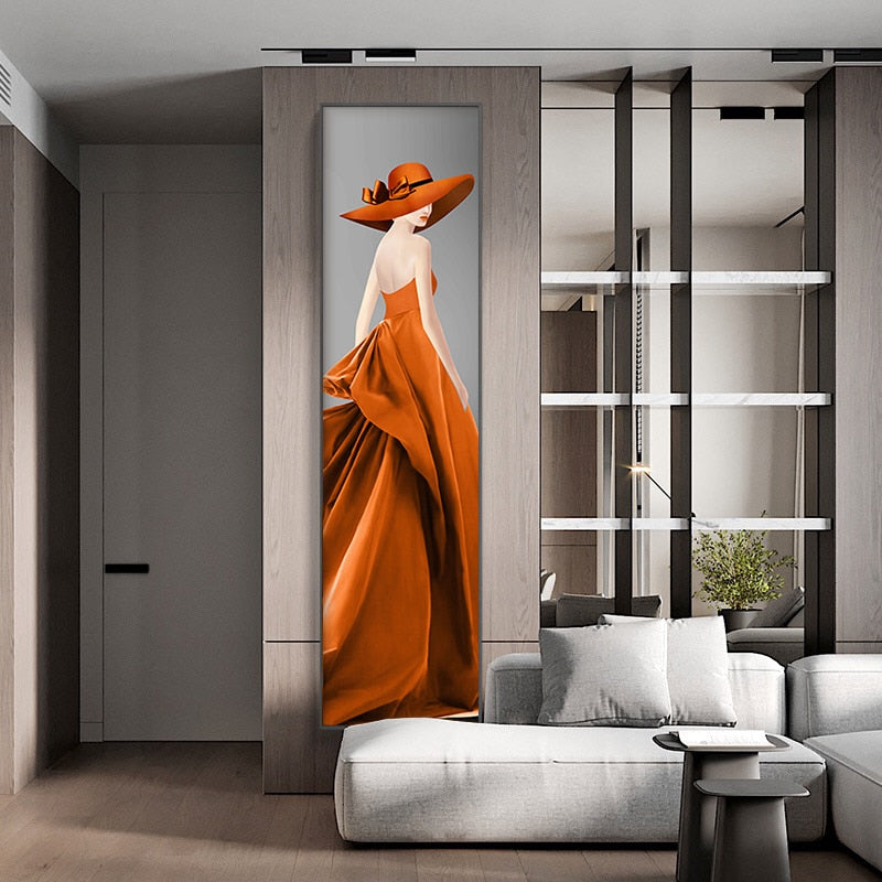 Orange Dress Fashion Woman Canvas Art