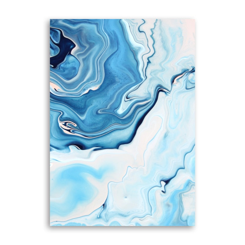 Blue River Marble Gold Foil Canvas Art