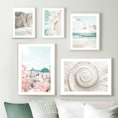 Santorini Beach Ocean Waves Sand Flower Canvas Art