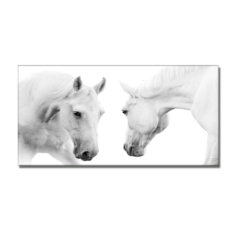 Seven Running White Horse Gold Wall Art Canvas