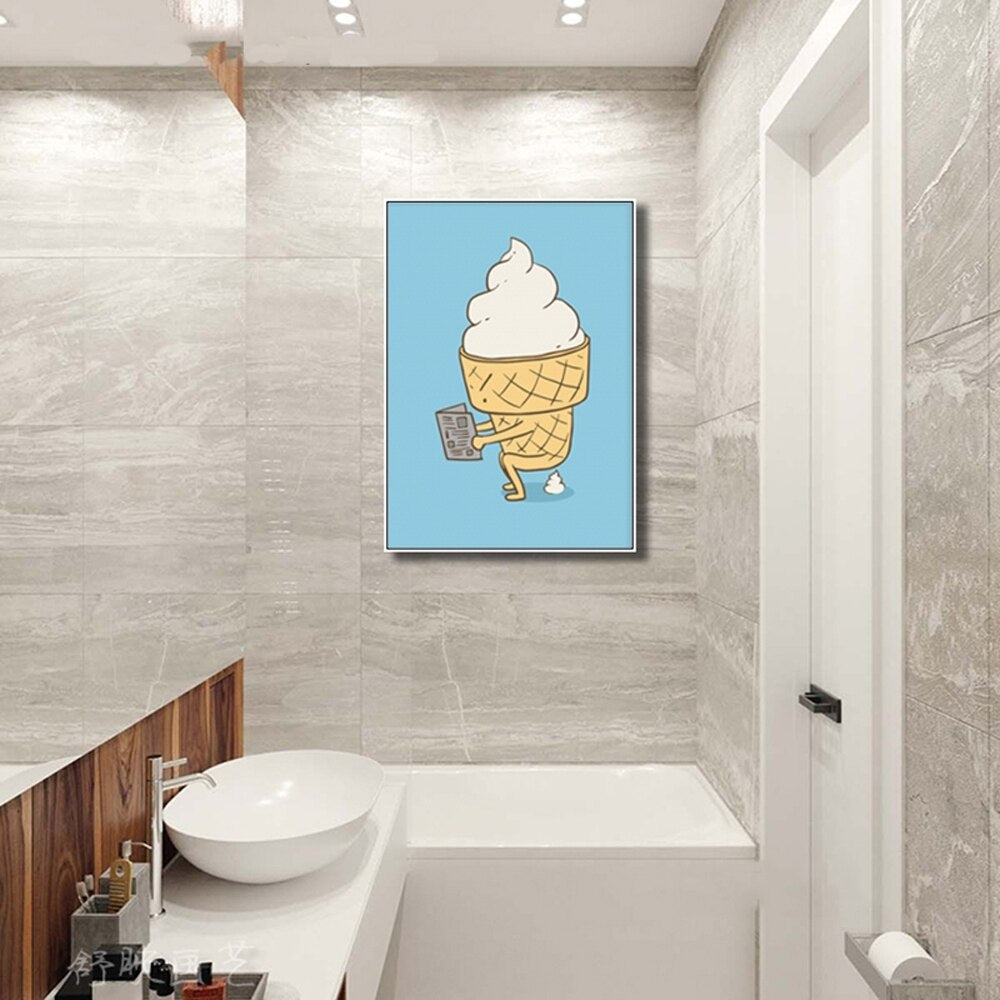 Humorous Cartoon Toilet Canvas Art