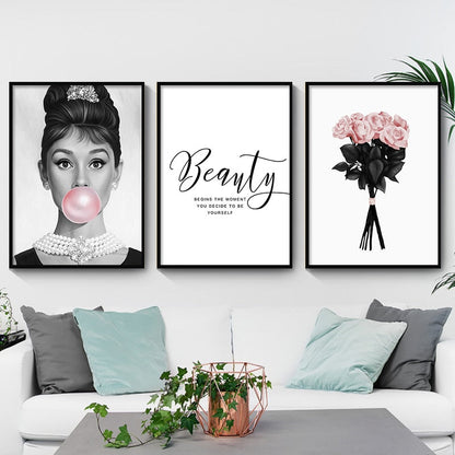 Black White Pop Audrey Hepburn Bubble Art Canvas